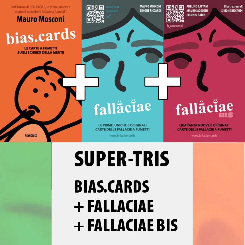 BIAS.CARDS + FALLACIAE + FALLACIAE BIS: le carte dei bias cognitivi e delle fallacie a fumetti - versione italiana